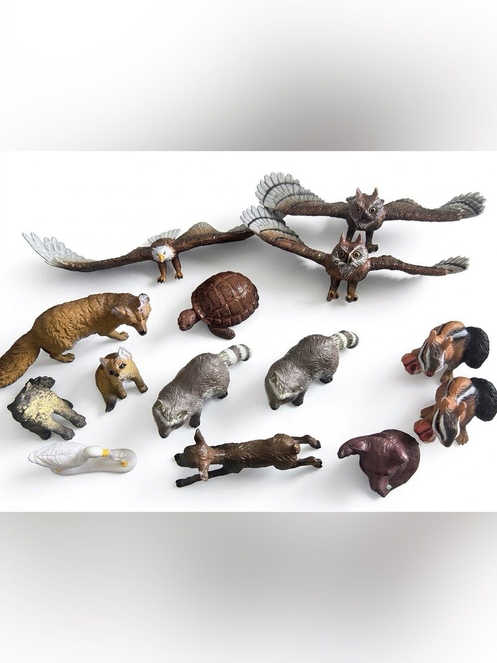 Vintage AAA Animal Figures Lot (14 Pc) Wildlife Safari Birds Fox Owl Raccoon